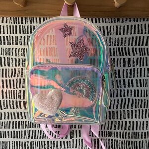 Claire's Iridescent Backpack with Glitter Stars and Rainbow